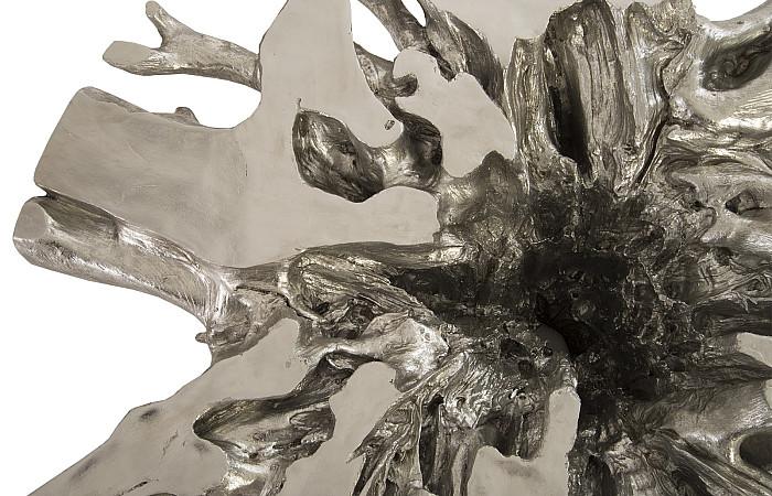 Abyss Cast Root Coffee Table With Glass, Silver Leaf