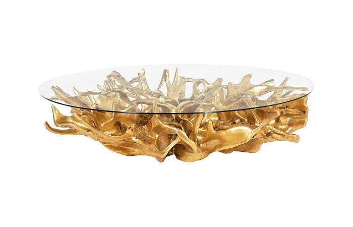 Cast Root Coffee Table, Gold Leaf, With 82" Glass
