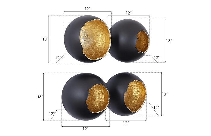 Broken Egg Wall Art, Black and Gold Leaf, Set of 4
