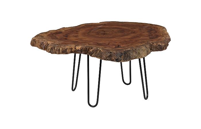 Burled Coffee Table, Black Metal Legs, Large