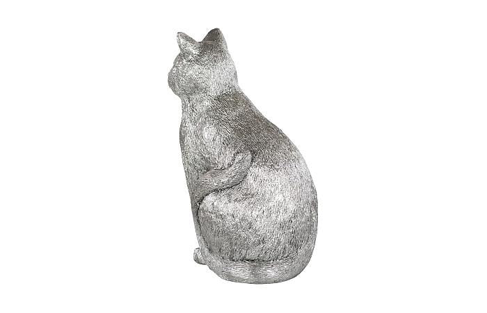 Cat Sitting Sculpture, Silver Leaf