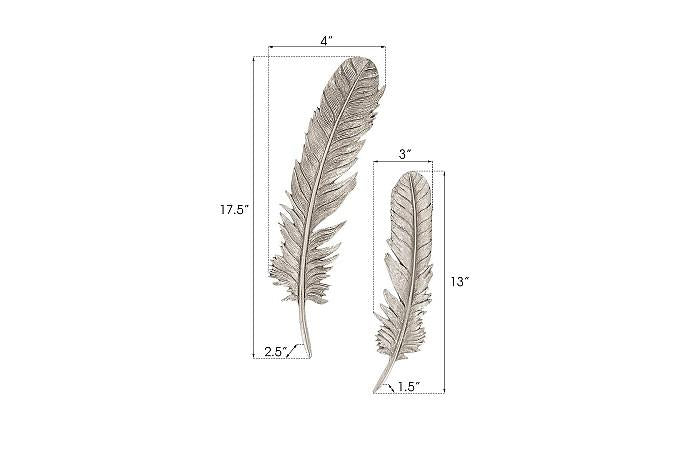 Feathers Wall Art, Small, Silver Leaf, Set of 2