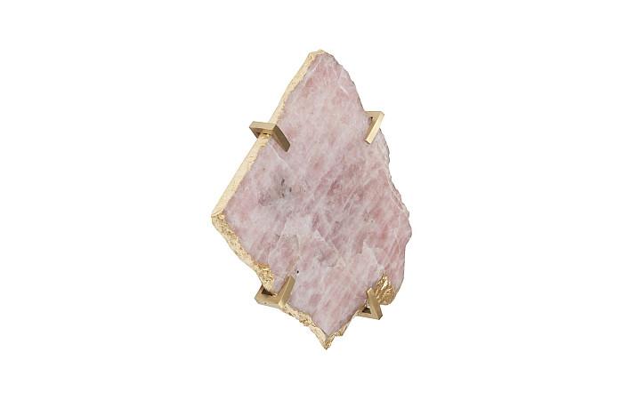 Gem Wall Tile in Brass Setting, Rose Quartz