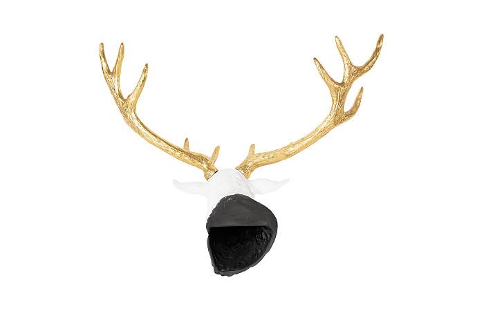 Stag Deer Head, White, Gold Leaf