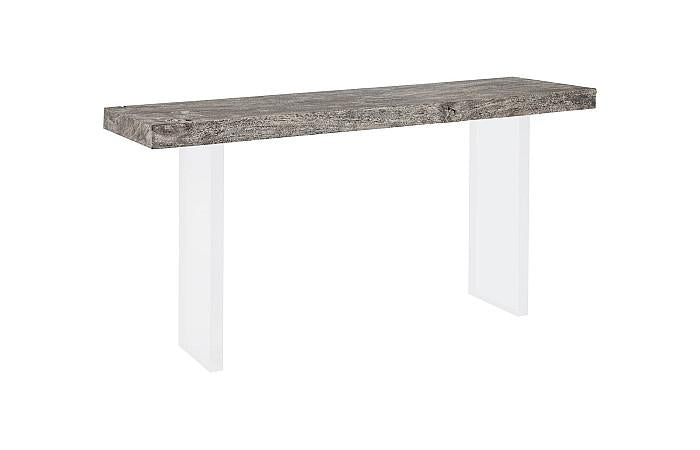 Floating Console Table, Gray Stone Finish, Acrylic Legs