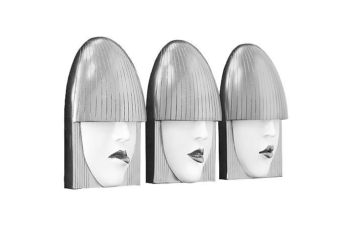 Fashion Faces Wall Art, Small, White and Silver Leaf, Set of 3