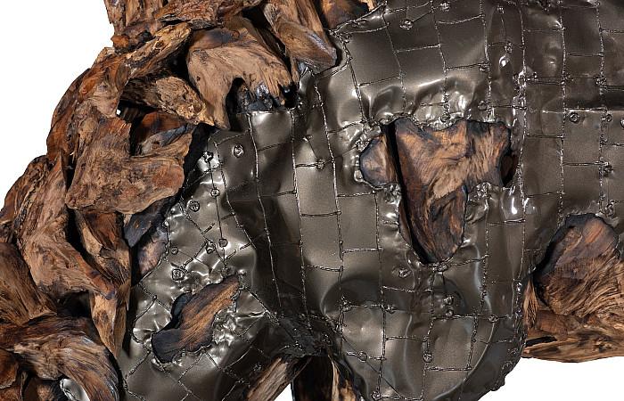 Mustang Horse Armored Sculpture, Grazing, Natural Bronze Finish