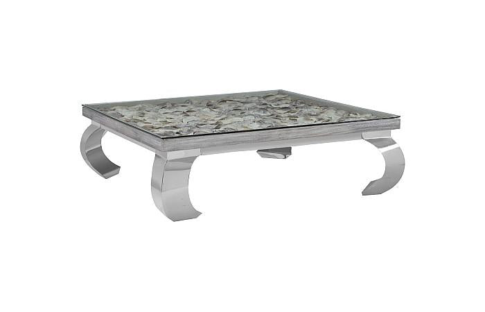 Shell Coffee Table, w/Glass, Ming SS Legs