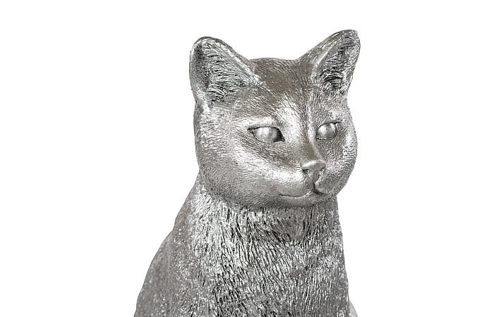 Cat Sitting Sculpture, Silver Leaf