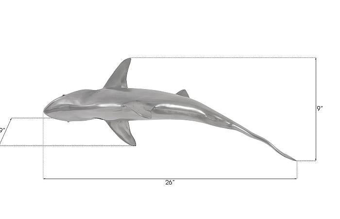Whaler Shark Fish Wall Sculpture, Resin, Polished Aluminum Finish