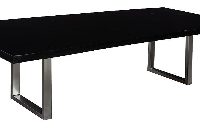Straight Edge Dining Table, Midnight Black, Brushed Stainless Steel Legs
