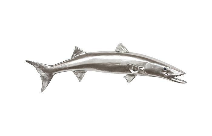 Barracuda Fish Wall Sculpture, Resin, Silver Leaf