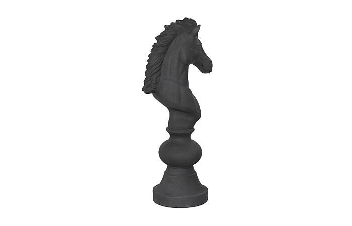 Knight Chess Sculpture, Cast Stone Black, Small