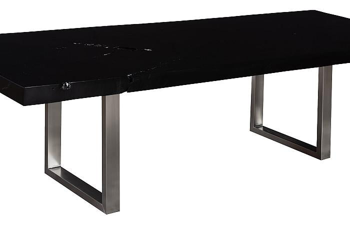 Straight Edge Dining Table, Midnight Black, Brushed Stainless Steel Legs