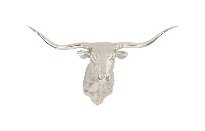 Longhorn Bull Wall Art, Resin, Silver Leaf