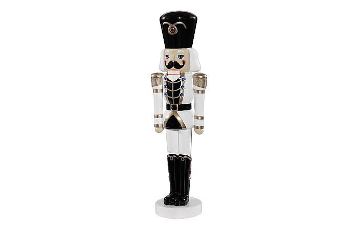 Nutcracker Soldier Sculpture 4ft, Black, White, and Gold