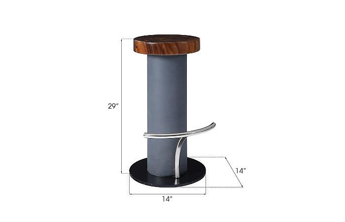 Concrete Bar Stool, Chamcha Wood Top, Stainless Steel Footrest