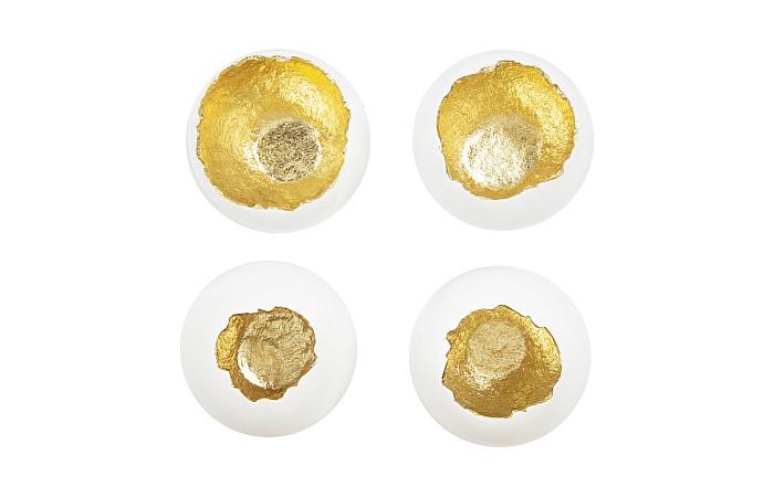 Broken Egg Wall Art, White and Gold Leaf, Set of 4