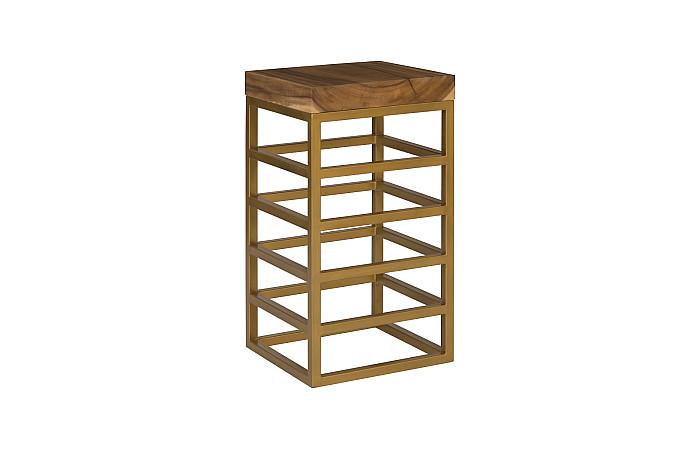 Ladder Bar Stool, Suar Wood, Natural/Brass Finish
