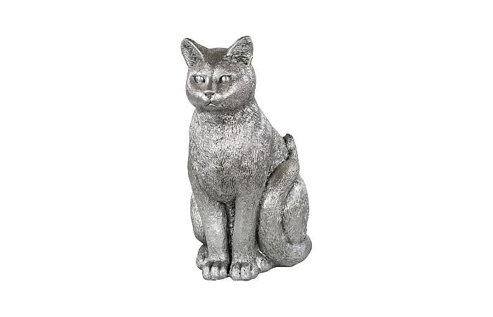 Cat Sitting Sculpture, Silver Leaf