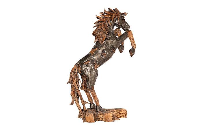 Mustang Horse Armored Sculpture, Rearing, Natural Bronze Finish