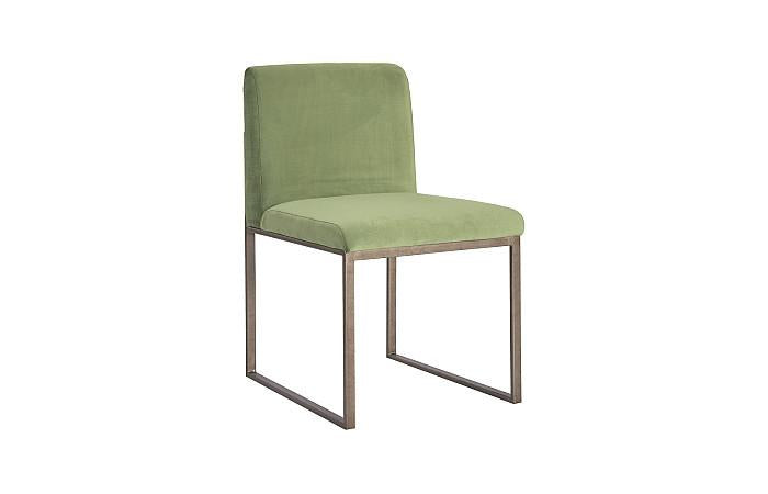 Frozen Dining Chair, Green Velvet Fabric, Industrial Brass Metal Frame