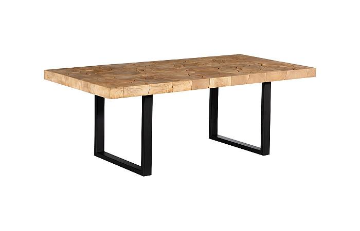 Teak Slice Dining Table, Bleached, Satin Black Legs