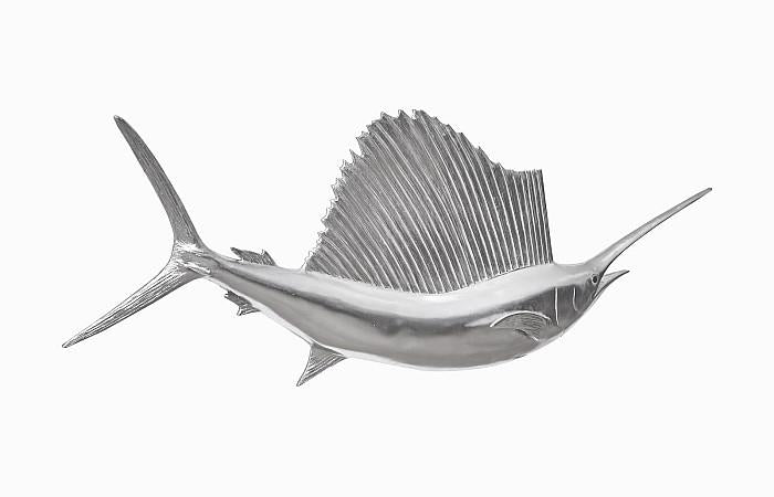 Sail Fish Wall Sculpture, Resin, Silver Leaf