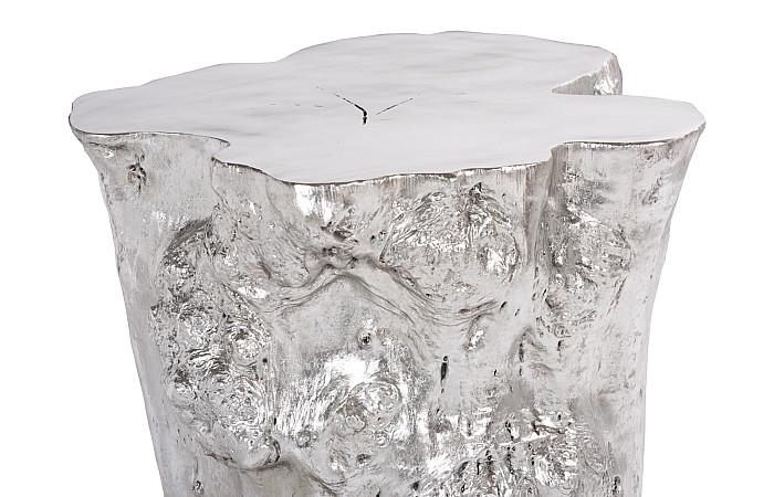 Log Side Table, Silver Leaf