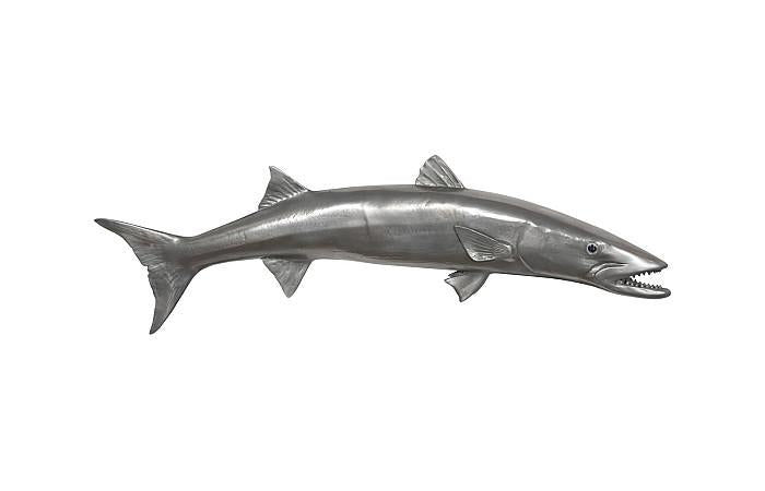 Barracuda Fish Wall Sculpture, Resin, Polished Aluminum Finish