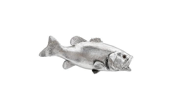 Large Mouth Bass Fish Wall Sculpture, Resin, Silver Leaf
