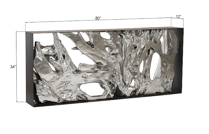 Cast Root Metal Framed Console Table, Resin, Silver Leaf, LG