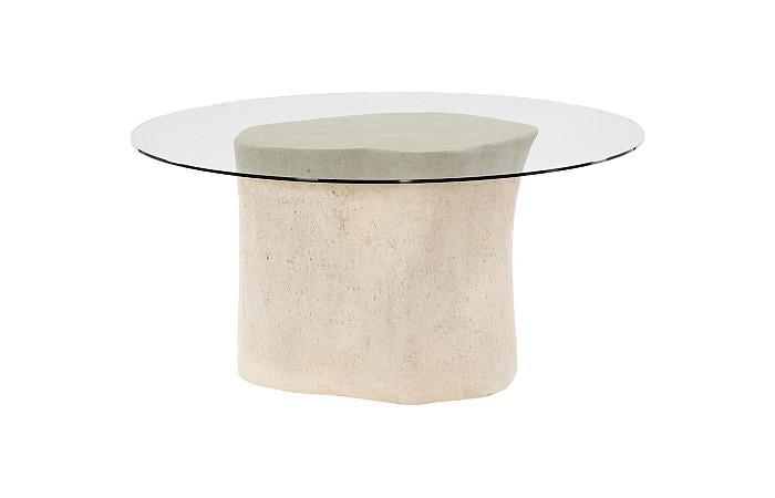 Log Dining Table, 60" Glass Top, Roman Stone