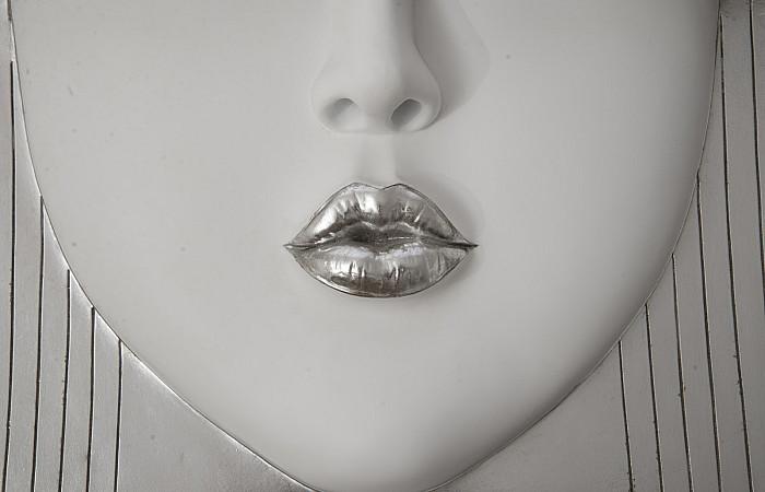Fashion Faces Wall Art, Large, Kiss, White and Silver Leaf