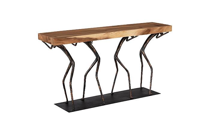 Atlas Console Table, Chamcha Wood, Natural, Metal