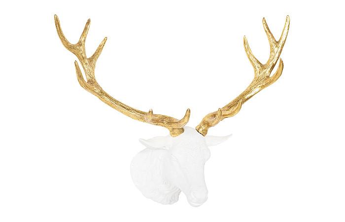 Stag Deer Head, White, Gold Leaf