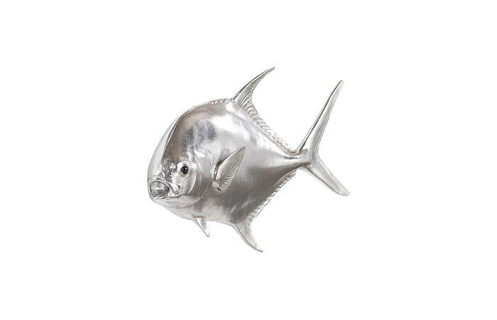 Permit Fish, Flat Wall Sculpture, Resin, Silver Leaf