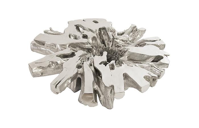 Abyss Cast Root Coffee Table With Glass, Silver Leaf