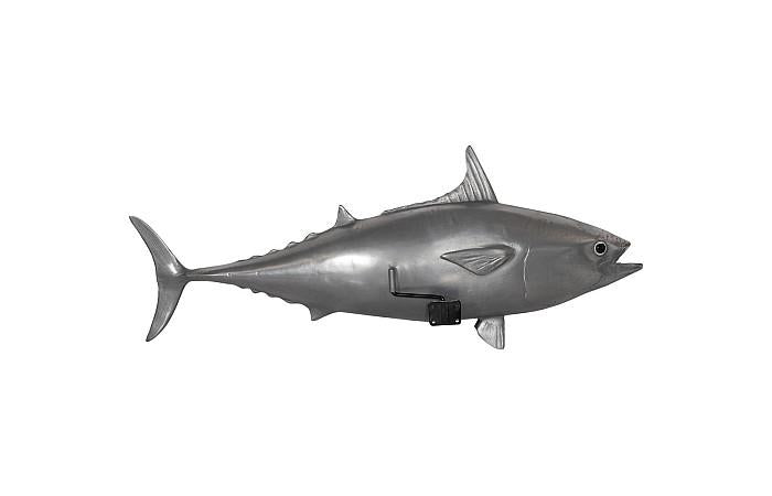 Mackerel Fish Wall Sculpture, Resin, Polished Aluminum Finish