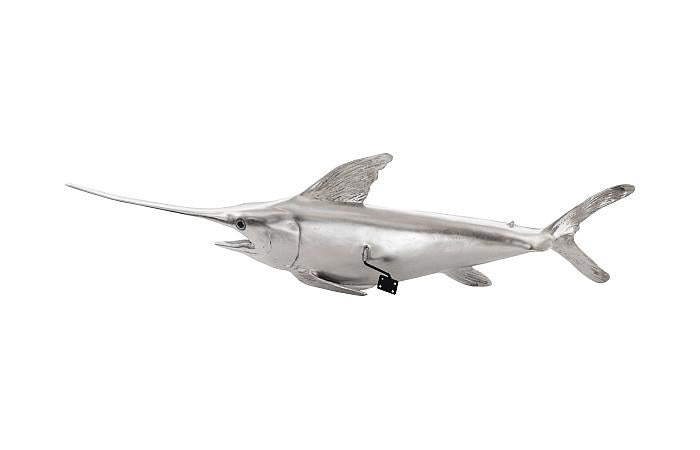 Broadbill Swordfish Fish Wall Sculpture, Resin, Silver Leaf