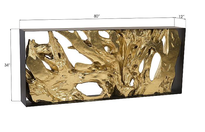 Cast Root Metal Framed Console Table, Resin, Gold Leaf, LG