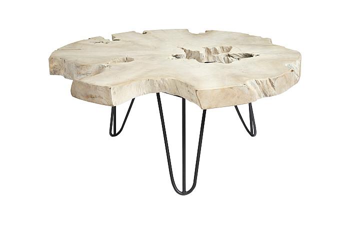 Bleached Slice Coffee Table, Iron Legs