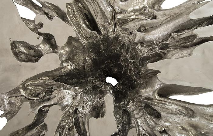 Abyss Cast Root Coffee Table With Glass, Silver Leaf