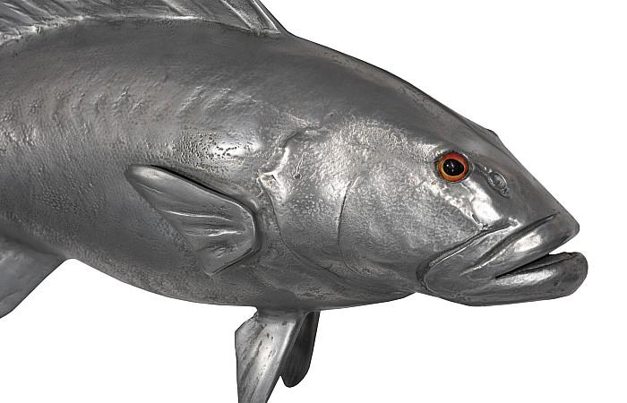 Coral Trout Fish Wall Sculpture, Resin, Polished Aluminum Finish