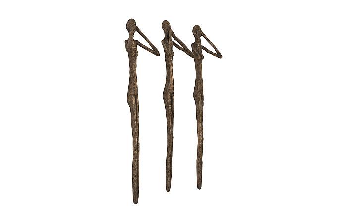 See, Speak, Hear No Evil Wall Art, Resin, Bronze, Set Of 3
