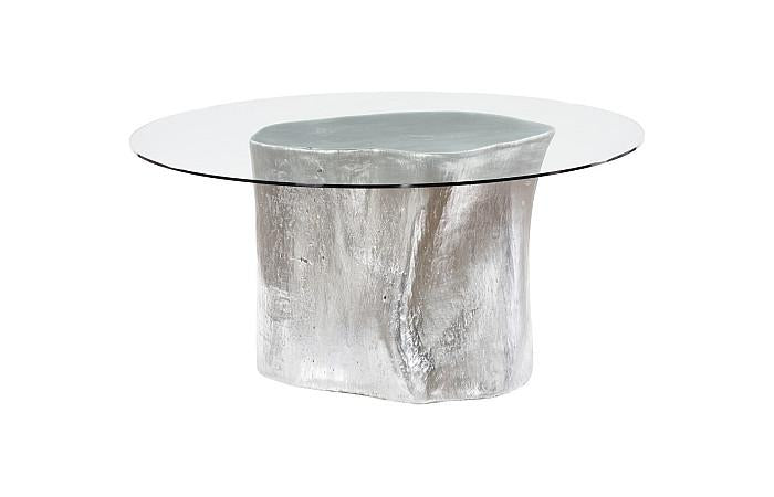 Log Dining Table, 60" Glass Top, Silver Leaf