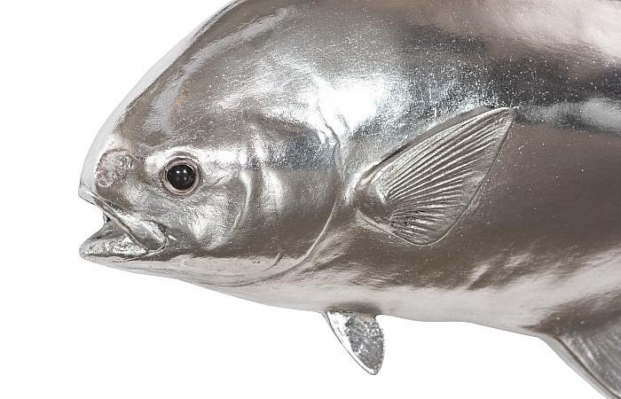 Permit Fish, Flat Wall Sculpture, Resin, Silver Leaf