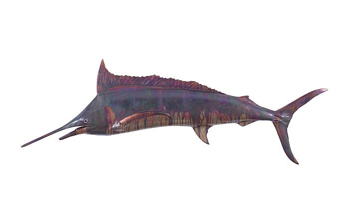 Blue Marlin Fish Wall Sculpture, Resin, Copper Patina Finish