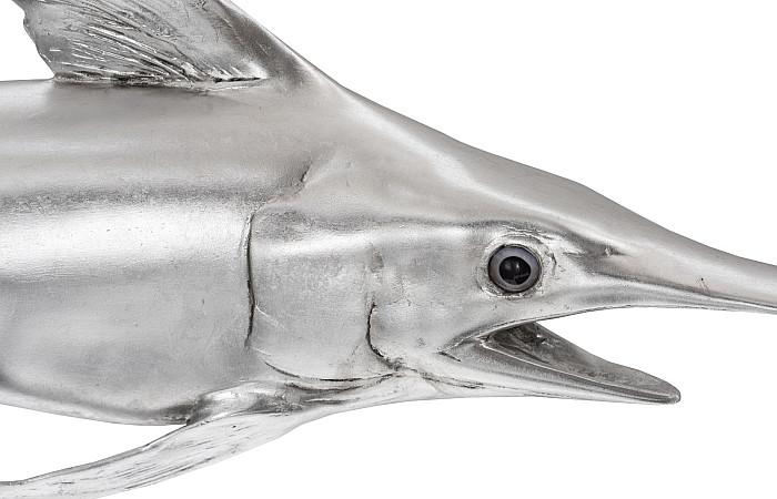 Broadbill Swordfish Fish Wall Sculpture, Resin, Silver Leaf