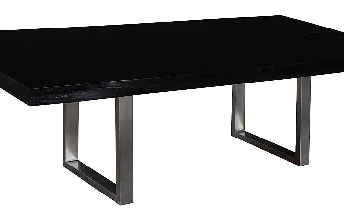 Straight Edge Dining Table, Midnight Black, Brushed Stainless Steel Legs